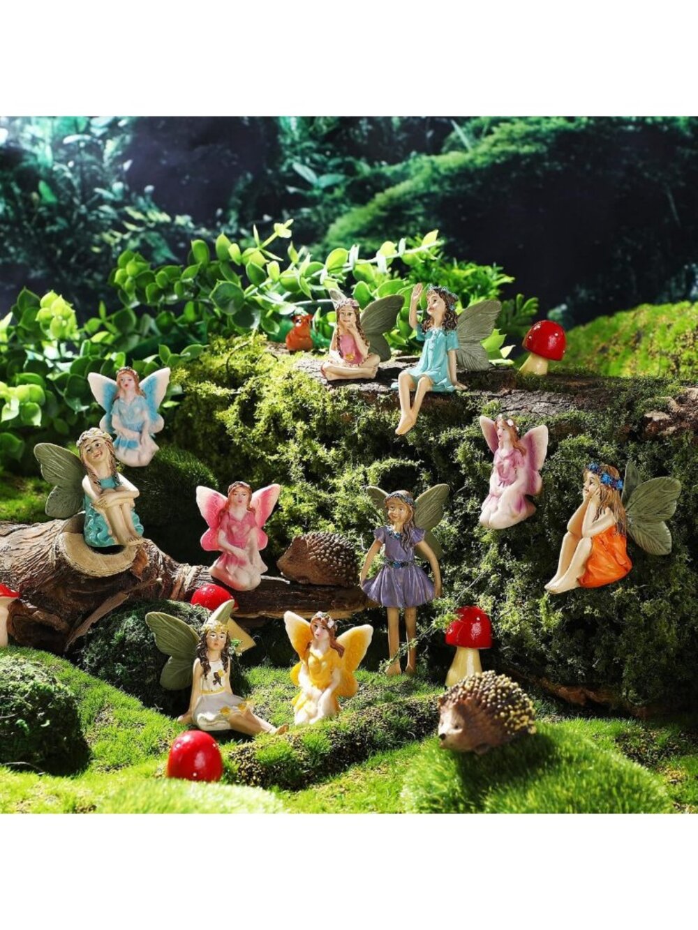 16 Pcs Mini Garden Accessories Kit - Cute Fairies, Hedgehogs & Mushrooms for